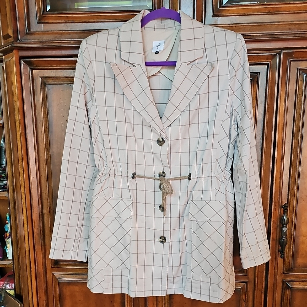 CAbi Beige Windowpane Drawstring Blazer